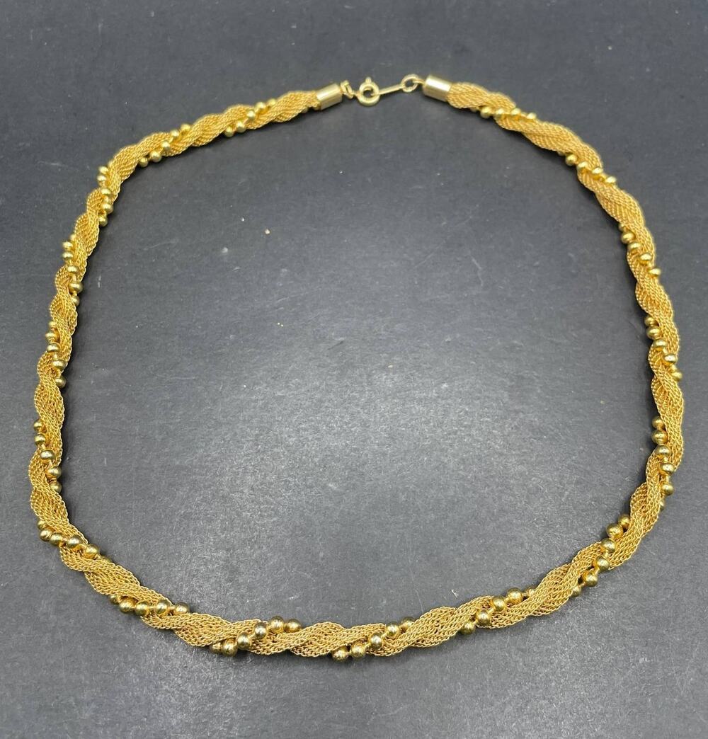 Vintage Gold Tone Twisted Braided Mesh Rope Chain Necklace Beaded Strand